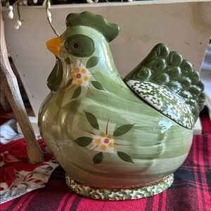 Temptations Green Ceramic Chicken with Floral Design